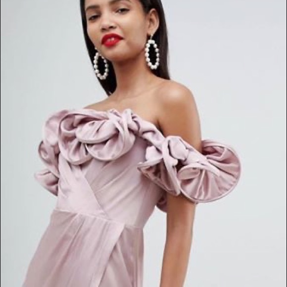 NEW SZ 8 Satin Pencil Dress With Ruffle Bandeau - Picture 2 of 3